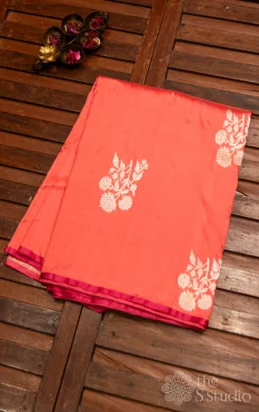Peach silver buttas banarasi silk saree with brocade blouse