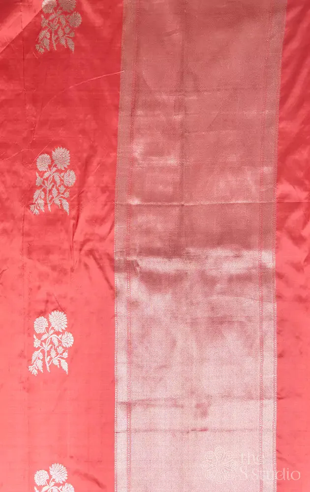 Peach silver buttas banarasi silk saree with brocade blouse