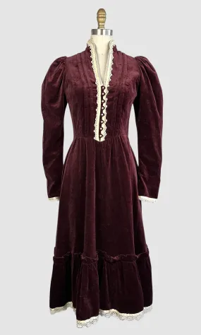 PRAIRIE TALE 70s Gunne Sax Victorian Style Velveteen Dress •  Small