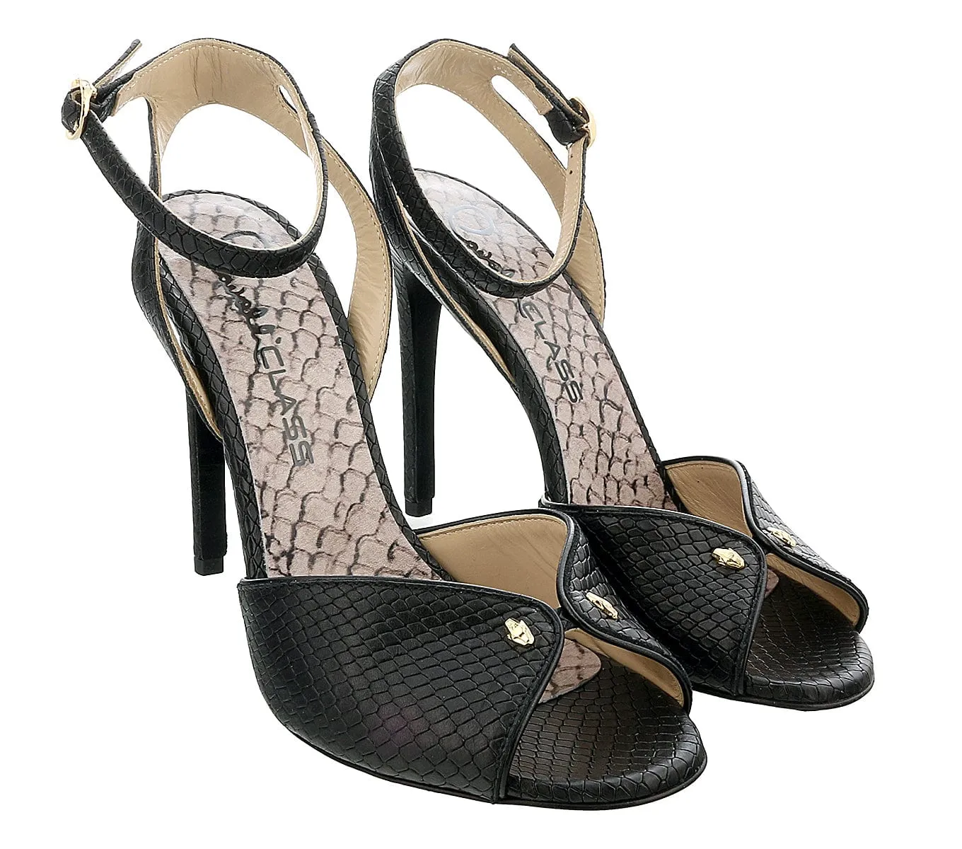 Roberto Cavalli Class  Black Opent Toe High Heel Sandal-