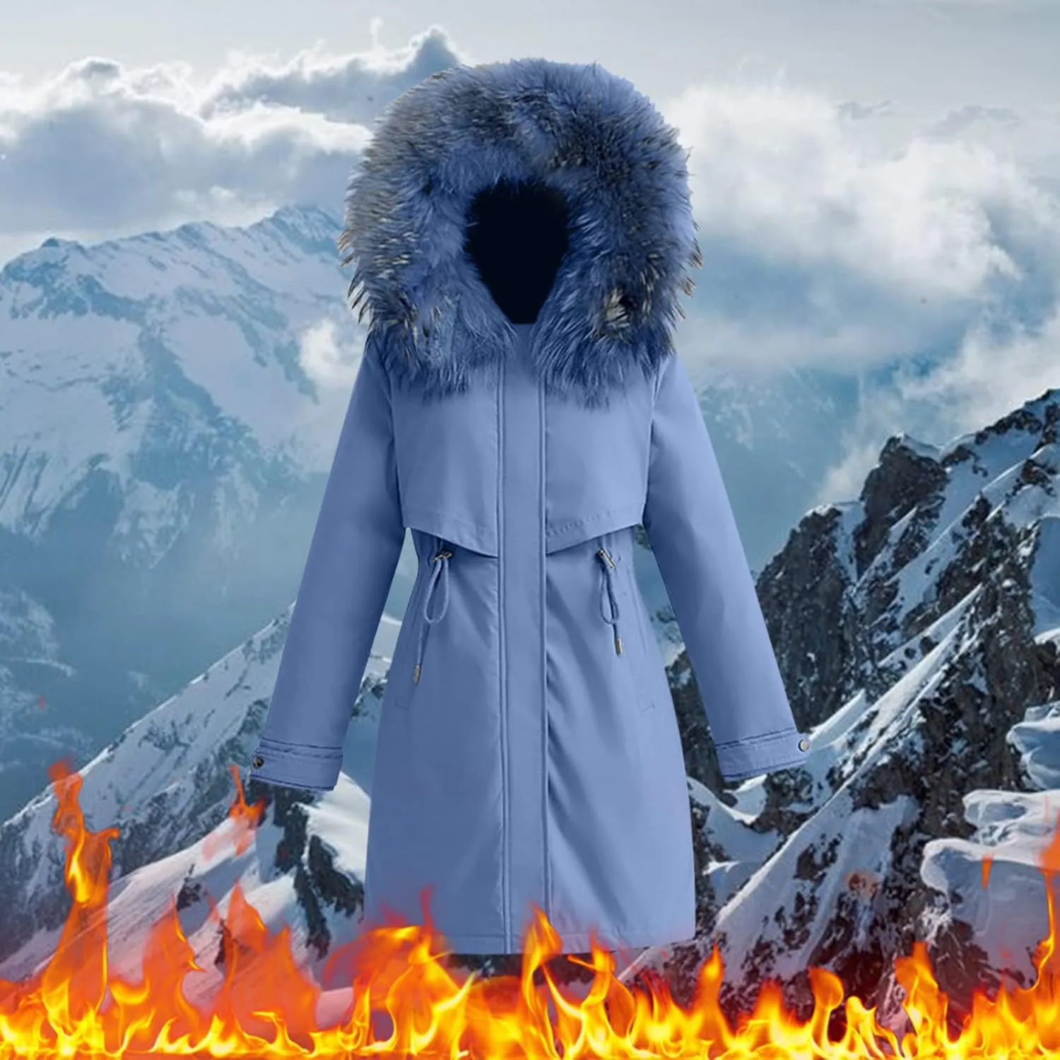 Ski Jackets for Women Winter Down Coats with Hood Tunic Drawstring Thicken Puffer Parkas Mid Long Jacket Anoraks