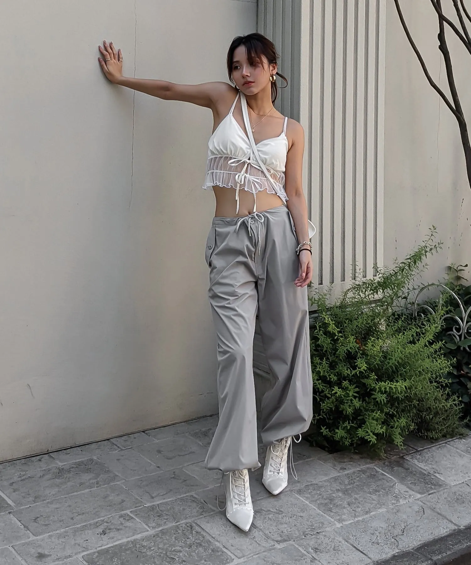 String airy nylon pants