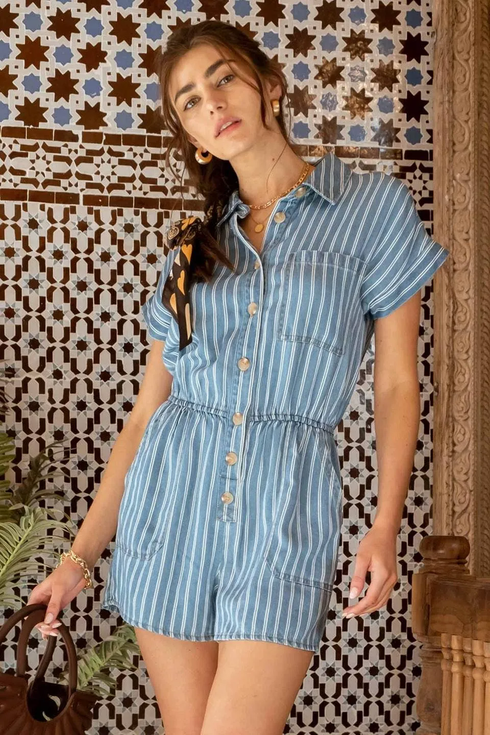 Stripe Button Down Romper