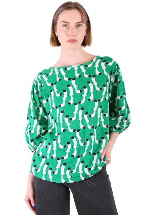 Swooping Seagulls Blouse Green in Seersucker