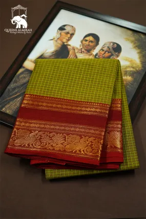TAN GREEN WITH LIGHT MAROON KANCHI COTTON SAREE