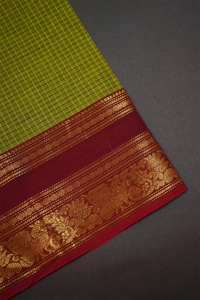 TAN GREEN WITH LIGHT MAROON KANCHI COTTON SAREE