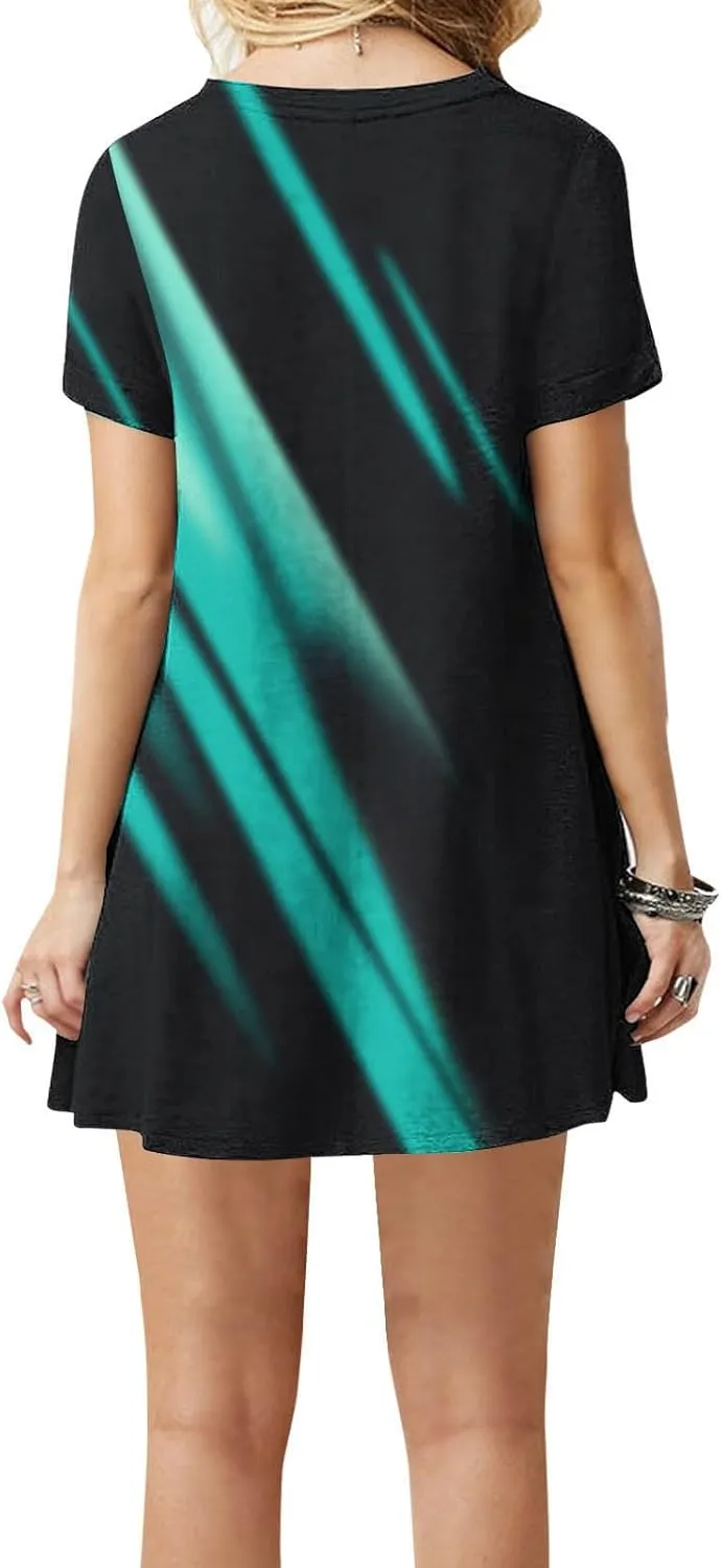 TANGNADE Womens Summer Dresses Crewneck Short Sleeve Sundresses Boho Beach Dress Casual Loose A Line Tshirt Sun Dress