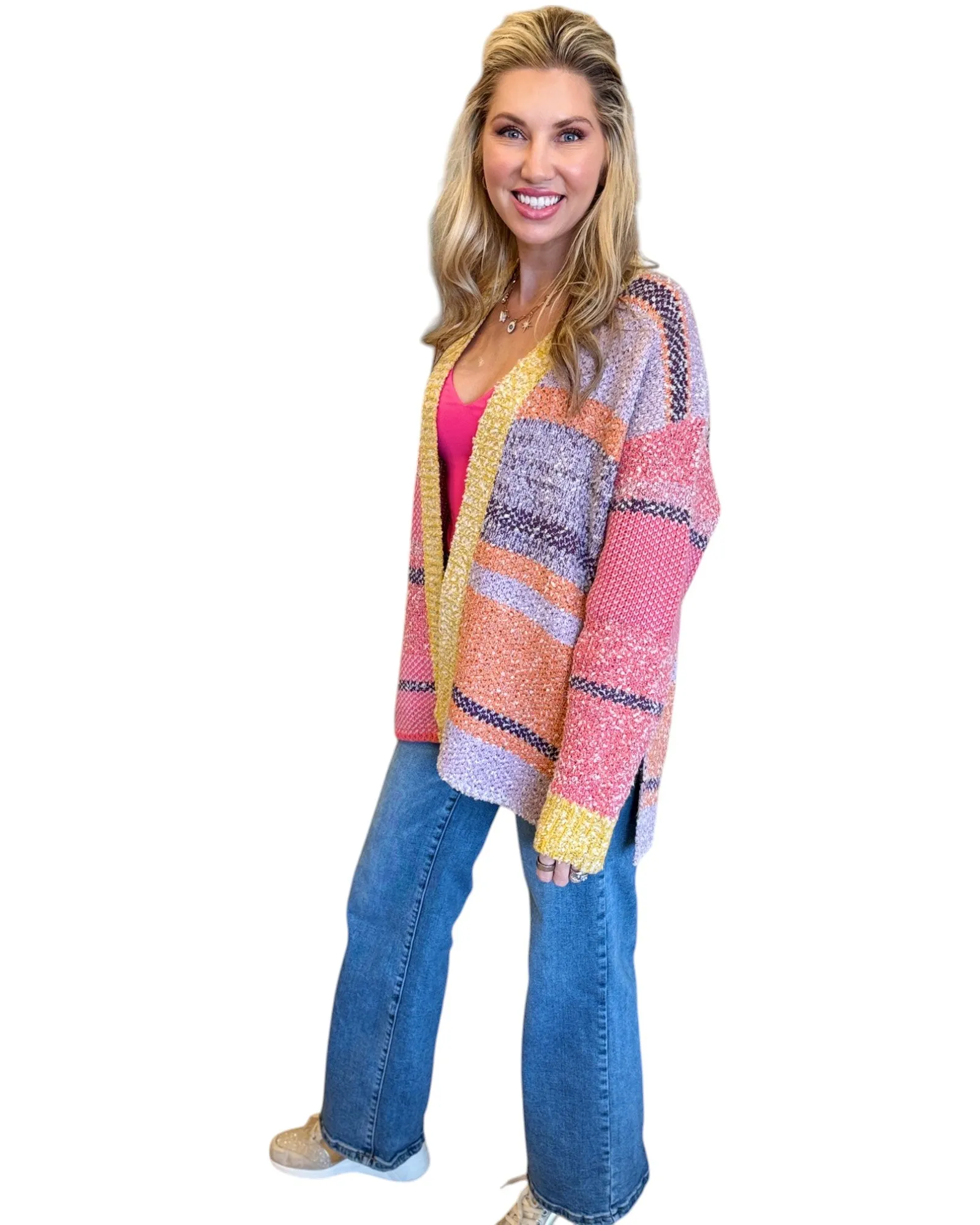 Tenley Knit Dreamer Cardigan (Purple/Coral/Multi-Color)