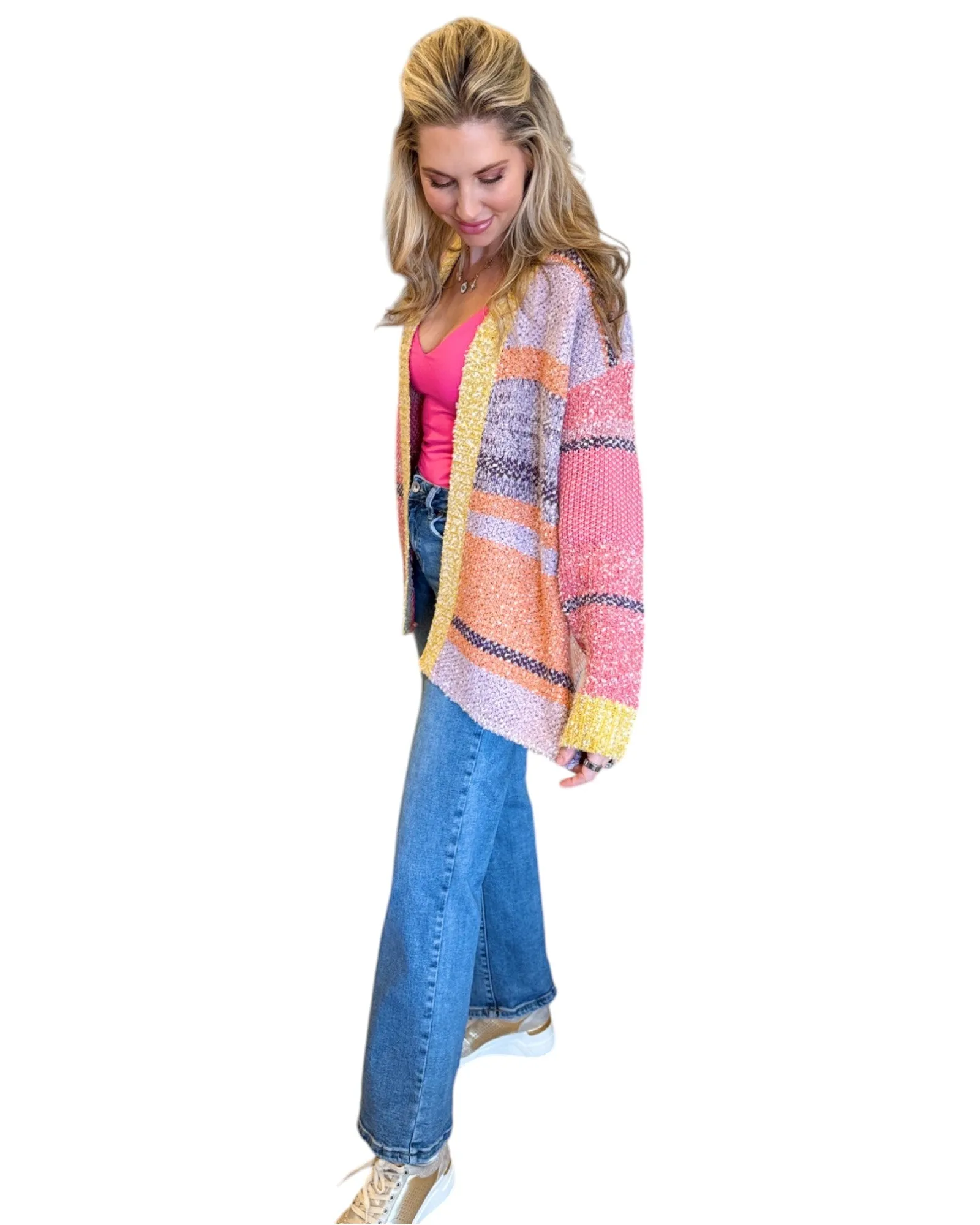 Tenley Knit Dreamer Cardigan (Purple/Coral/Multi-Color)