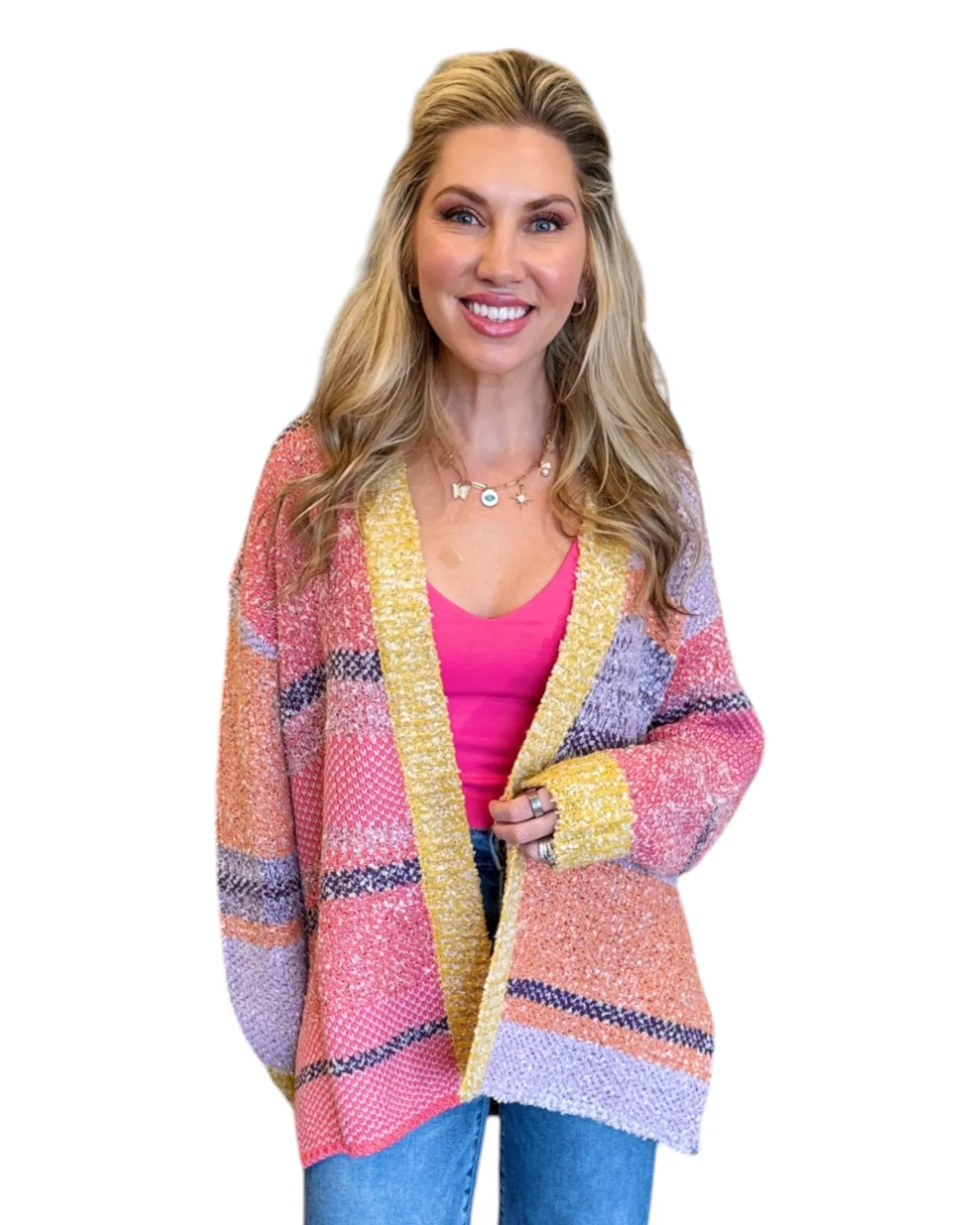 Tenley Knit Dreamer Cardigan (Purple/Coral/Multi-Color)