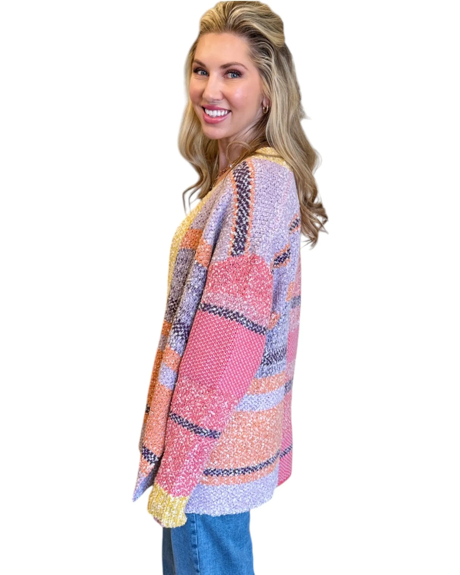 Tenley Knit Dreamer Cardigan (Purple/Coral/Multi-Color)