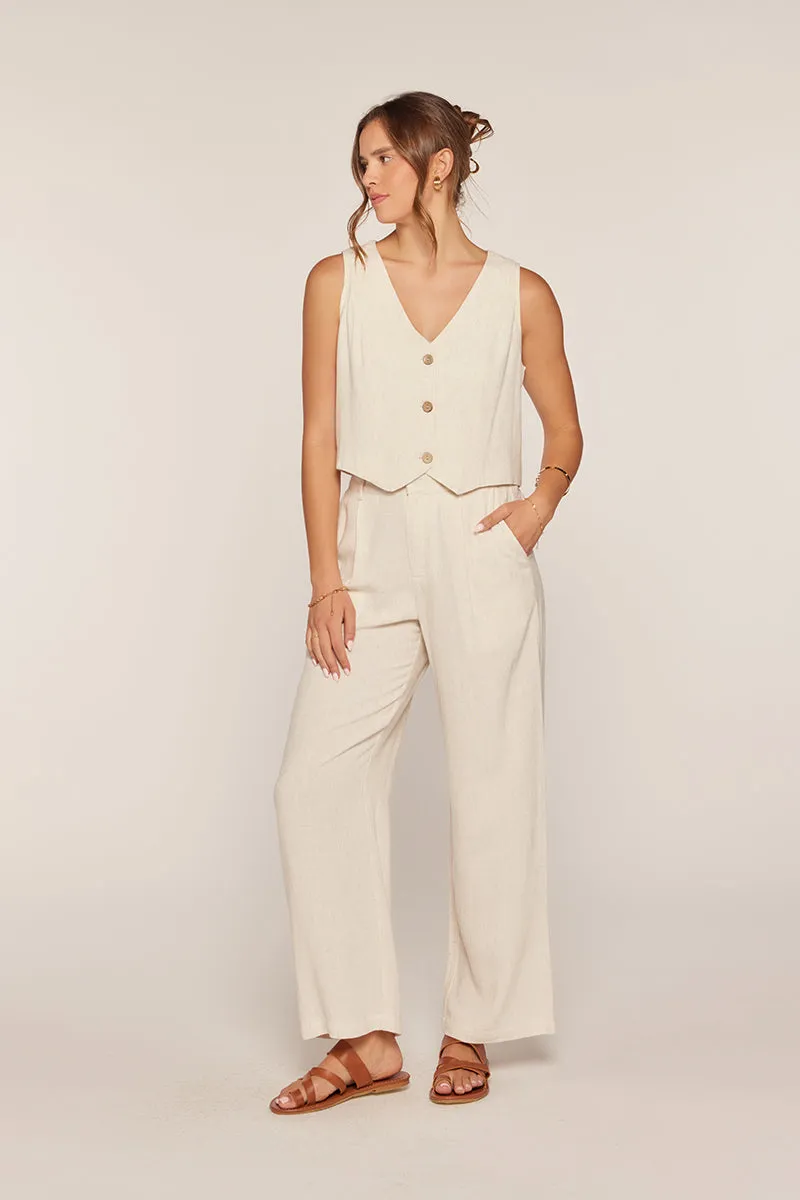 The Louise Linen Wide Leg Pants in Natural