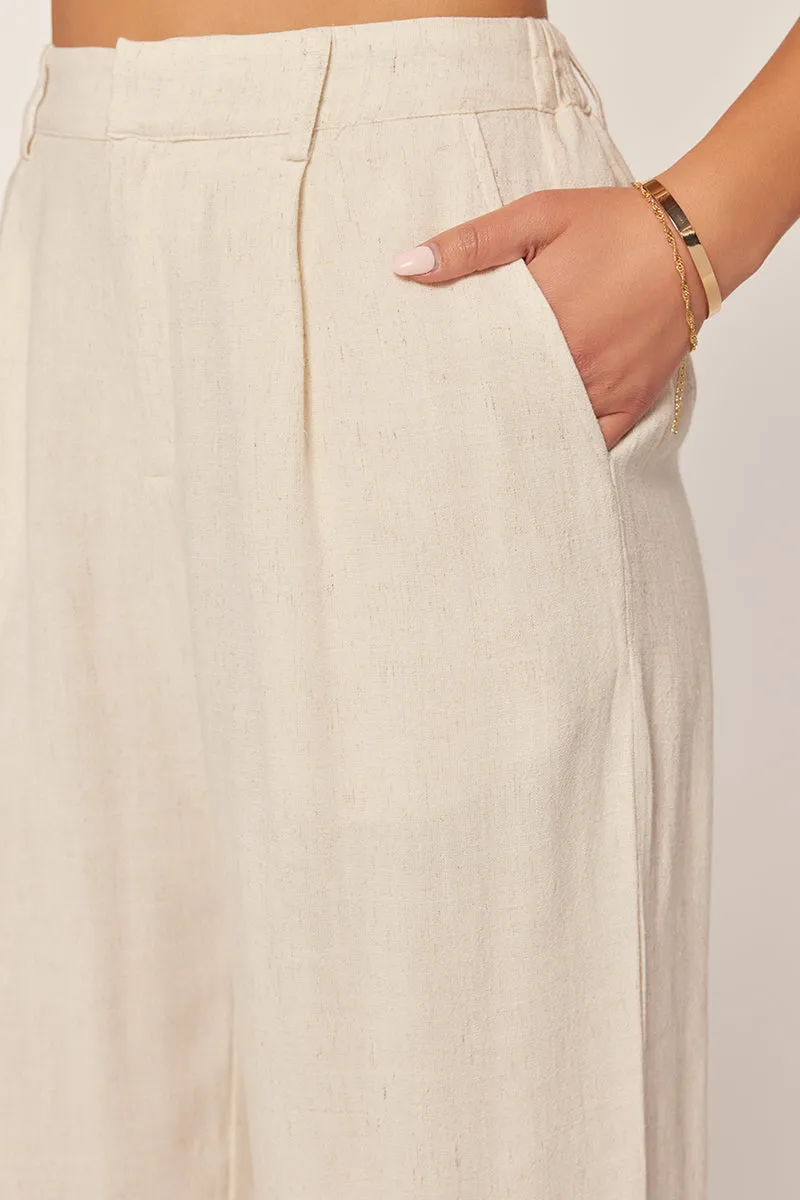 The Louise Linen Wide Leg Pants in Natural