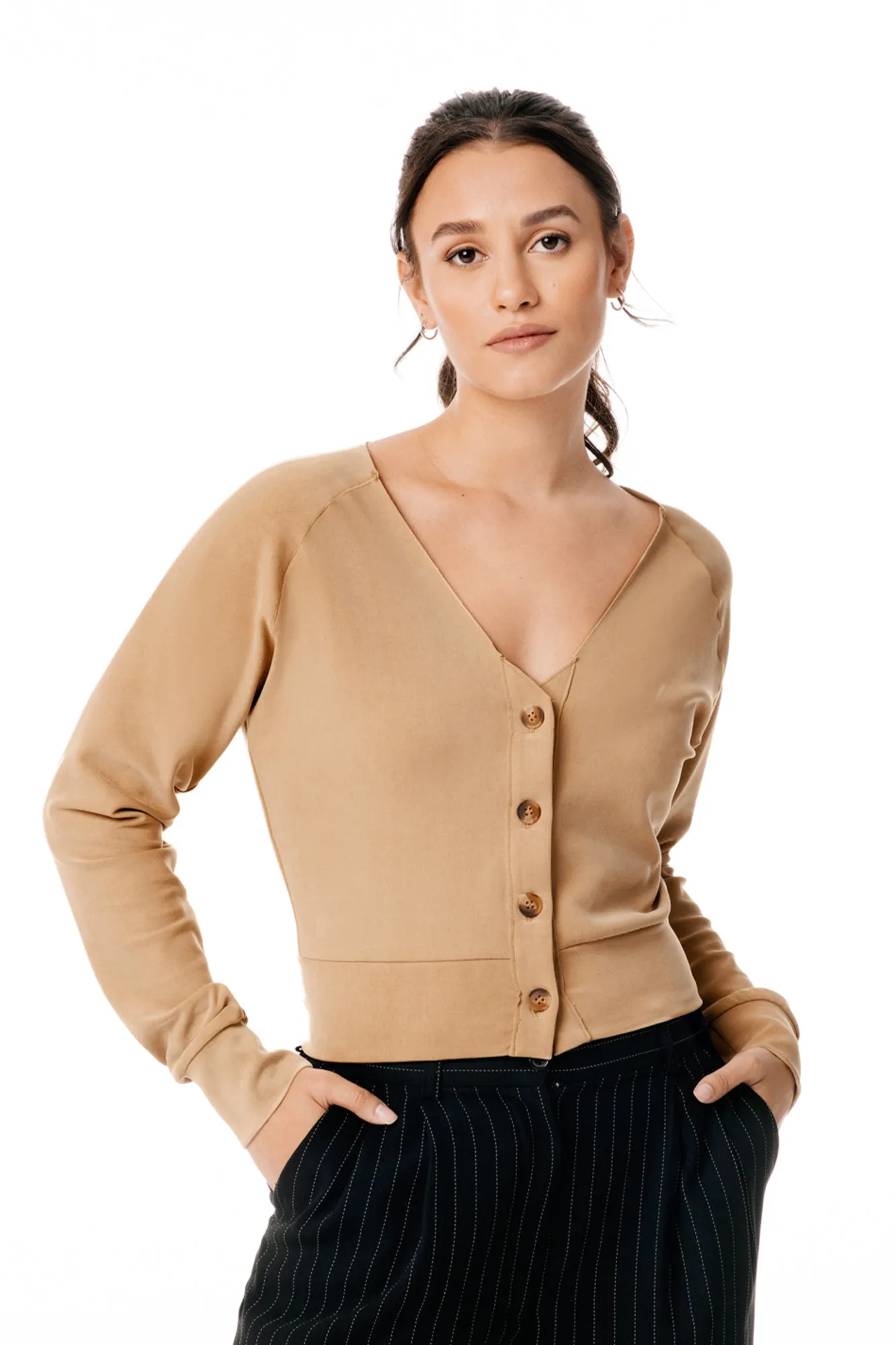 The Universal Cardigan: Crop - Magic Double Knit - Camel