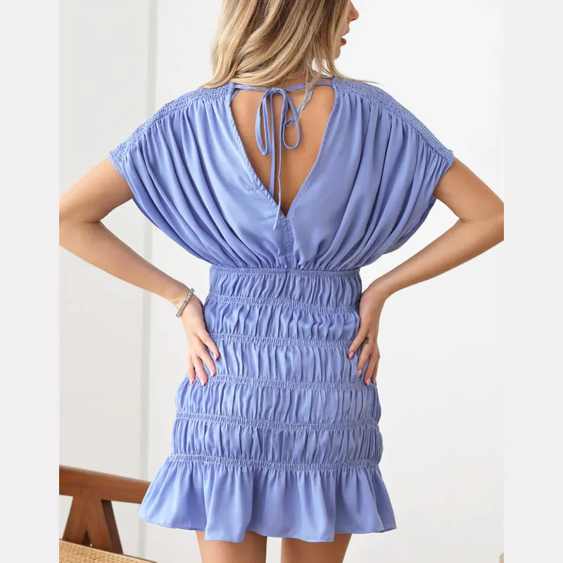 Tie Back Ruched Mini Dress