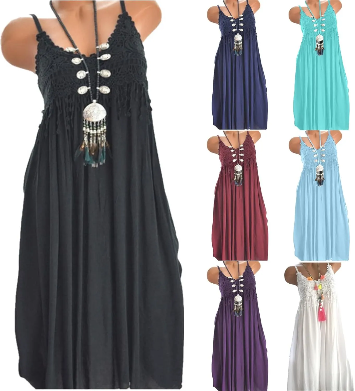 Vacation Dresses for Women 2025 Casual Sleeveless Beach Dress Plus Size Summer Dresses Spaghetti Strap Bohemian Dress
