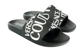 Versace Jeans Couture Black White Signature Embossed Pool Slide-