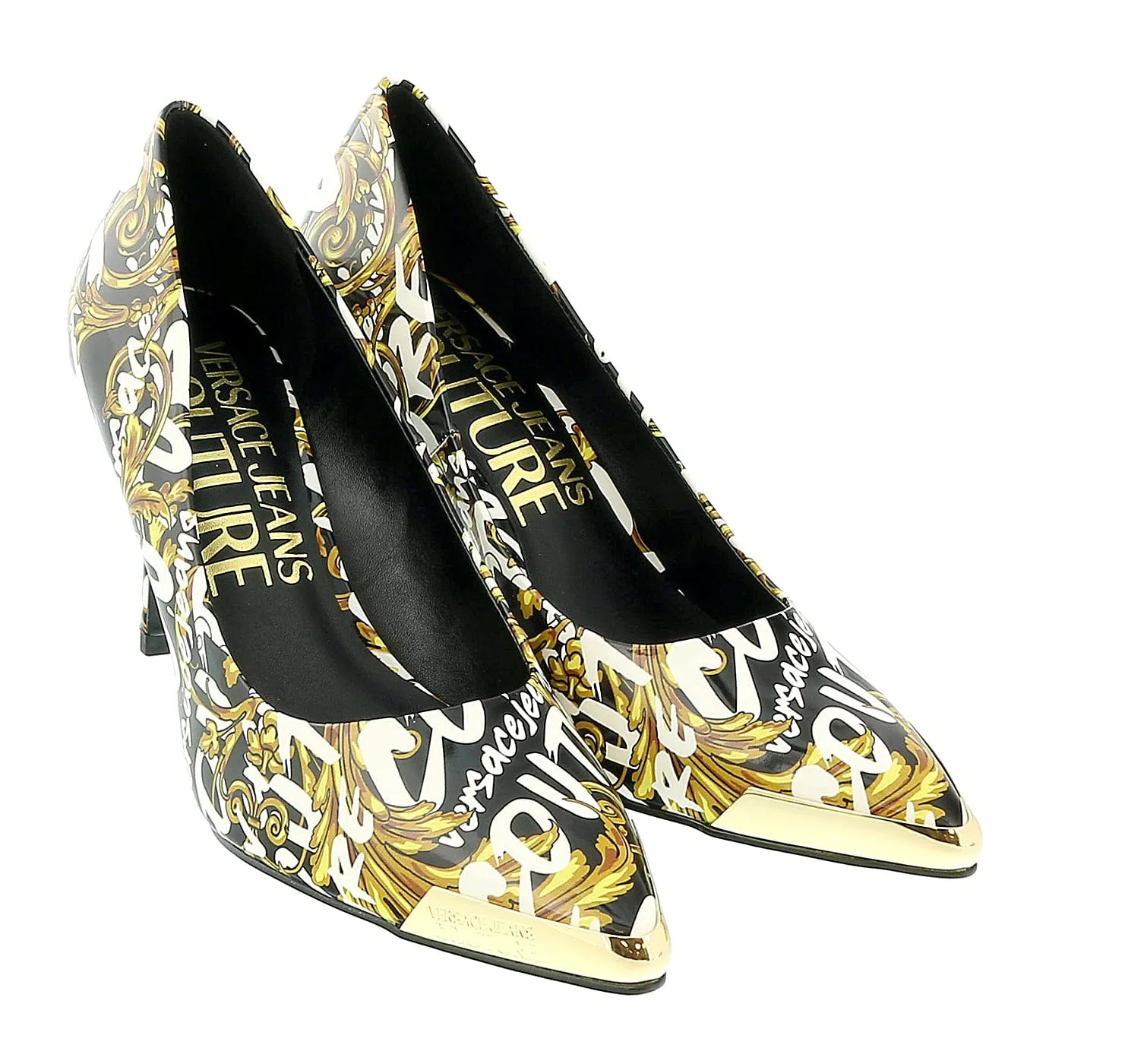 Versace Jeans Couture Black White Signature Embossed Pool Slide-
