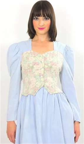 Vintage 80s Boho Chambray Gypsy Floral mini dress