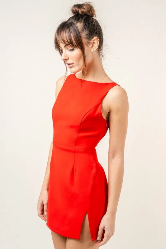 Waitlist 11/24 ♥ Justine Sleeveless Boat Neck Open Back Mini Dress Red