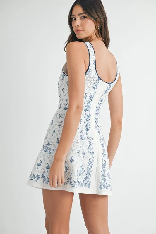 Waitlist 5/7 ♥ Lena Sleeveless Floral Print Flare Mini Dress Navy