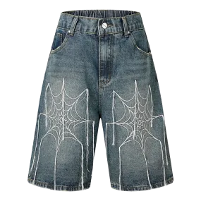 Wide Leg Webbed Denim Shorts