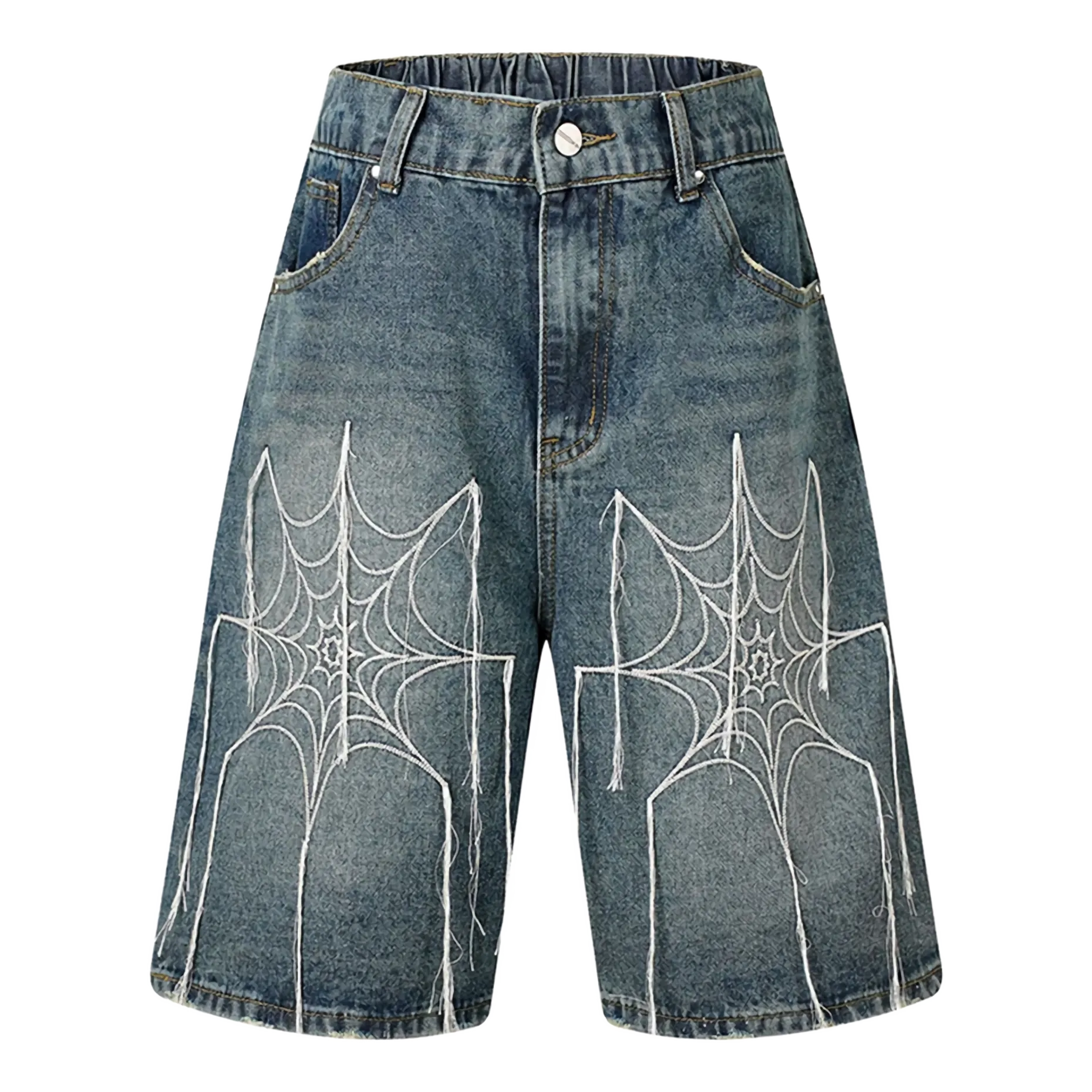Wide Leg Webbed Denim Shorts
