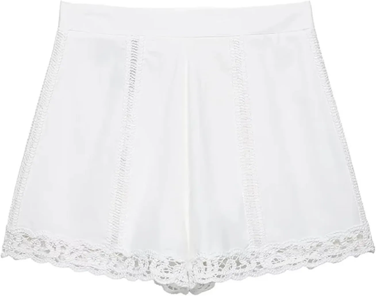 Women Fashion Lace Hem Front Zipper A-Line Mini Skirts Vintage High Waist Chic Mini Shorts Skirts