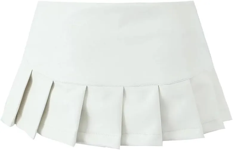 Women Pleated Pu Mini Skirt Sexy Low Waist Super Short Skirts Chic Zipper Slim Skorts