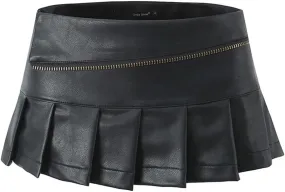 Women Pleated Pu Mini Skirt Sexy Low Waist Super Short Skirts Chic Zipper Slim Skorts