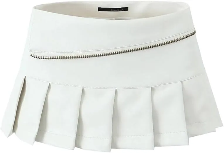 Women Pleated Pu Mini Skirt Sexy Low Waist Super Short Skirts Chic Zipper Slim Skorts