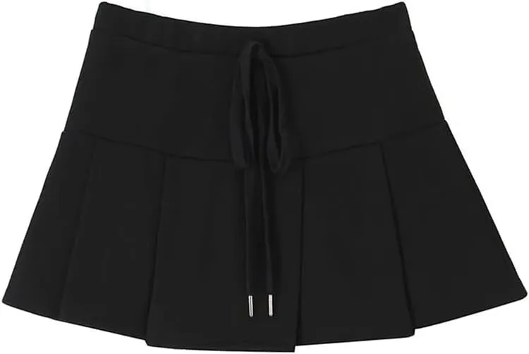 Women Summer Pleated Stretch Knitted Mini Skirt Cute Chic Drawstring Super Short Skirts