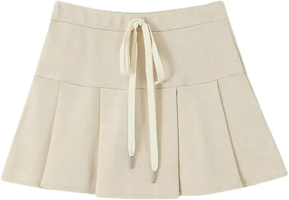 Women Summer Pleated Stretch Knitted Mini Skirt Cute Chic Drawstring Super Short Skirts