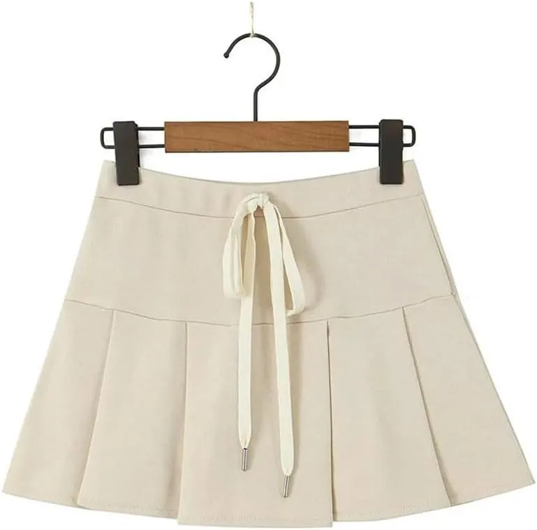 Women Summer Pleated Stretch Knitted Mini Skirt Cute Chic Drawstring Super Short Skirts