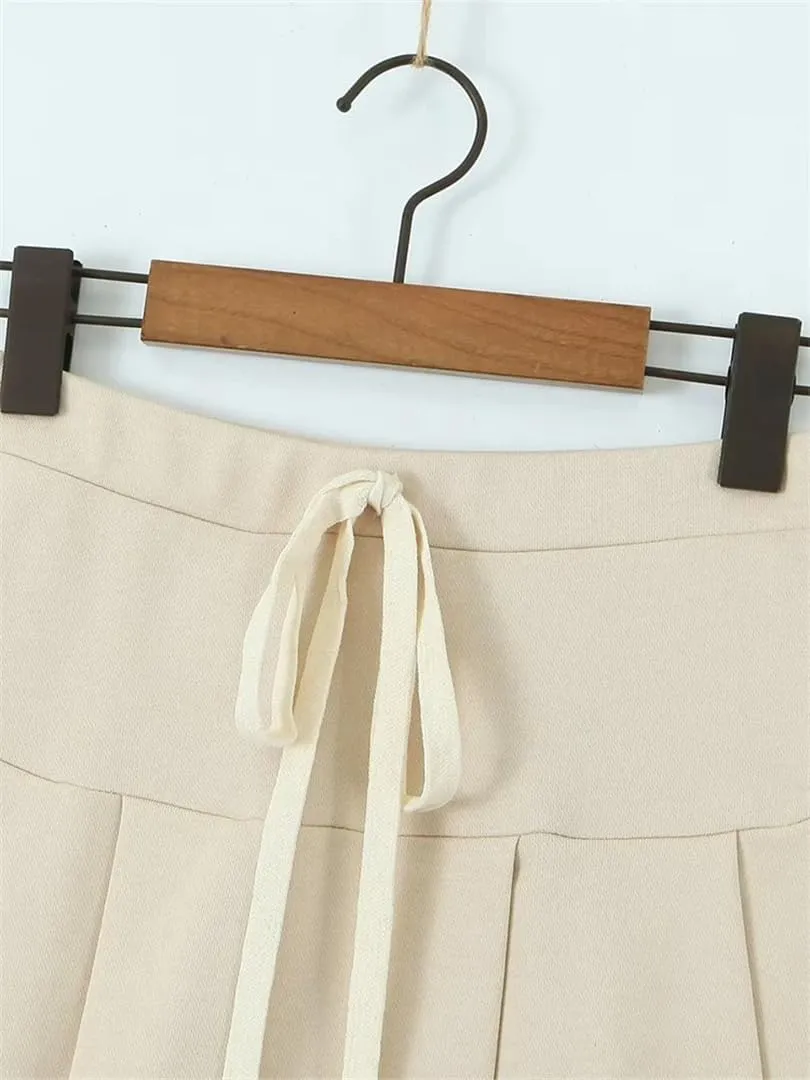 Women Summer Pleated Stretch Knitted Mini Skirt Cute Chic Drawstring Super Short Skirts
