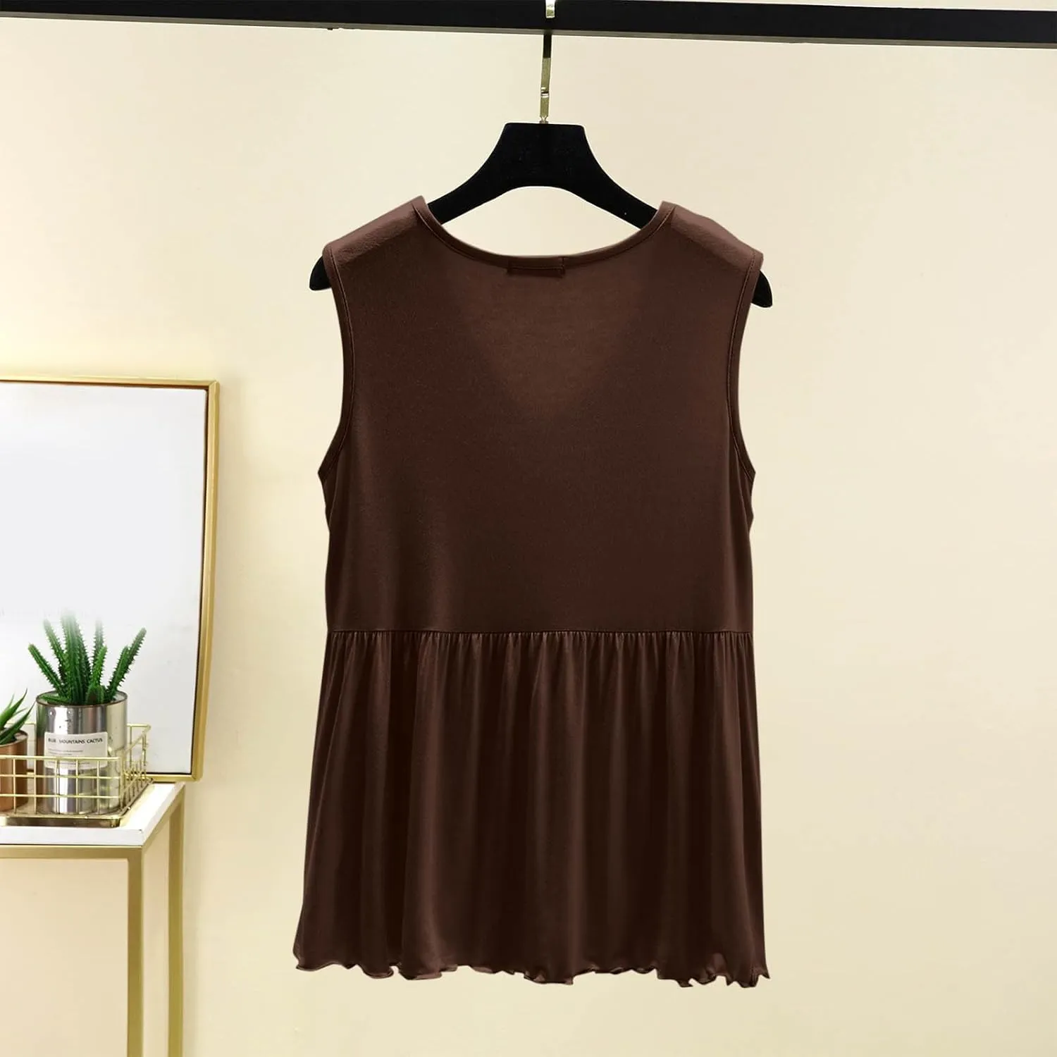 Women V Neck Ruffle Hem Sleeveless Babydoll Tank Top Soft Comfortable Pajama Tops Casual Loose Fit Flowy Shirt