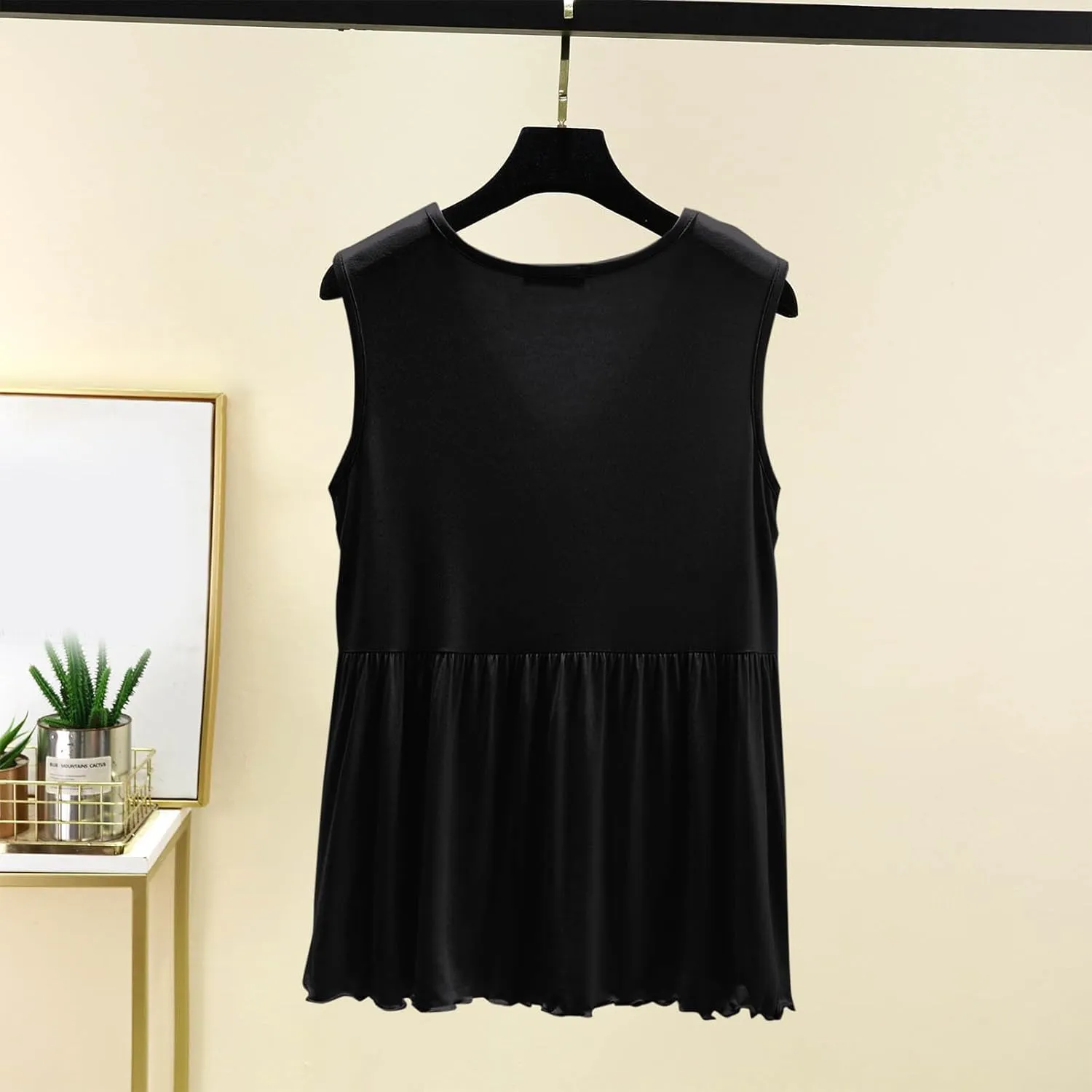 Women V Neck Ruffle Hem Sleeveless Babydoll Tank Top Soft Comfortable Pajama Tops Casual Loose Fit Flowy Shirt