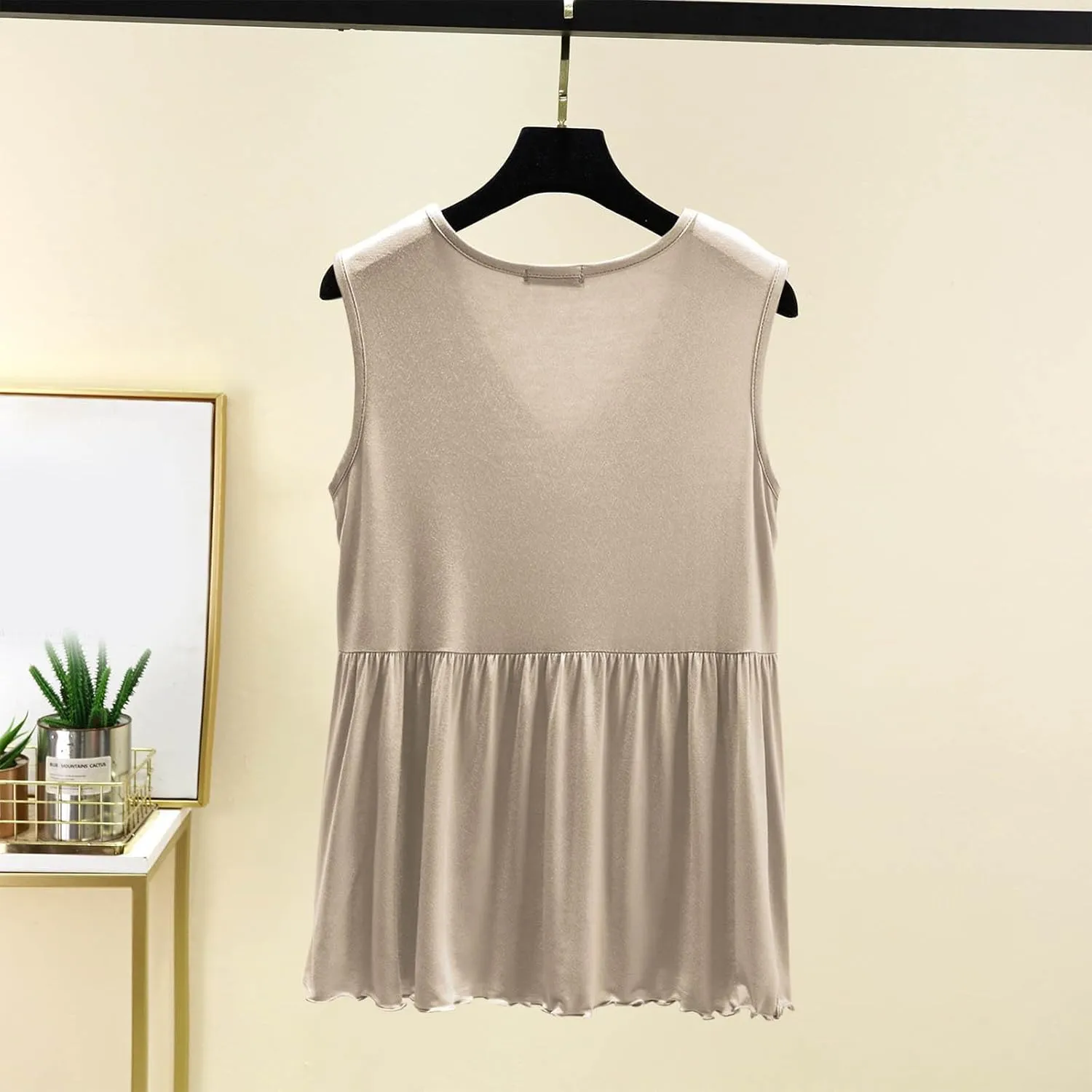 Women V Neck Ruffle Hem Sleeveless Babydoll Tank Top Soft Comfortable Pajama Tops Casual Loose Fit Flowy Shirt