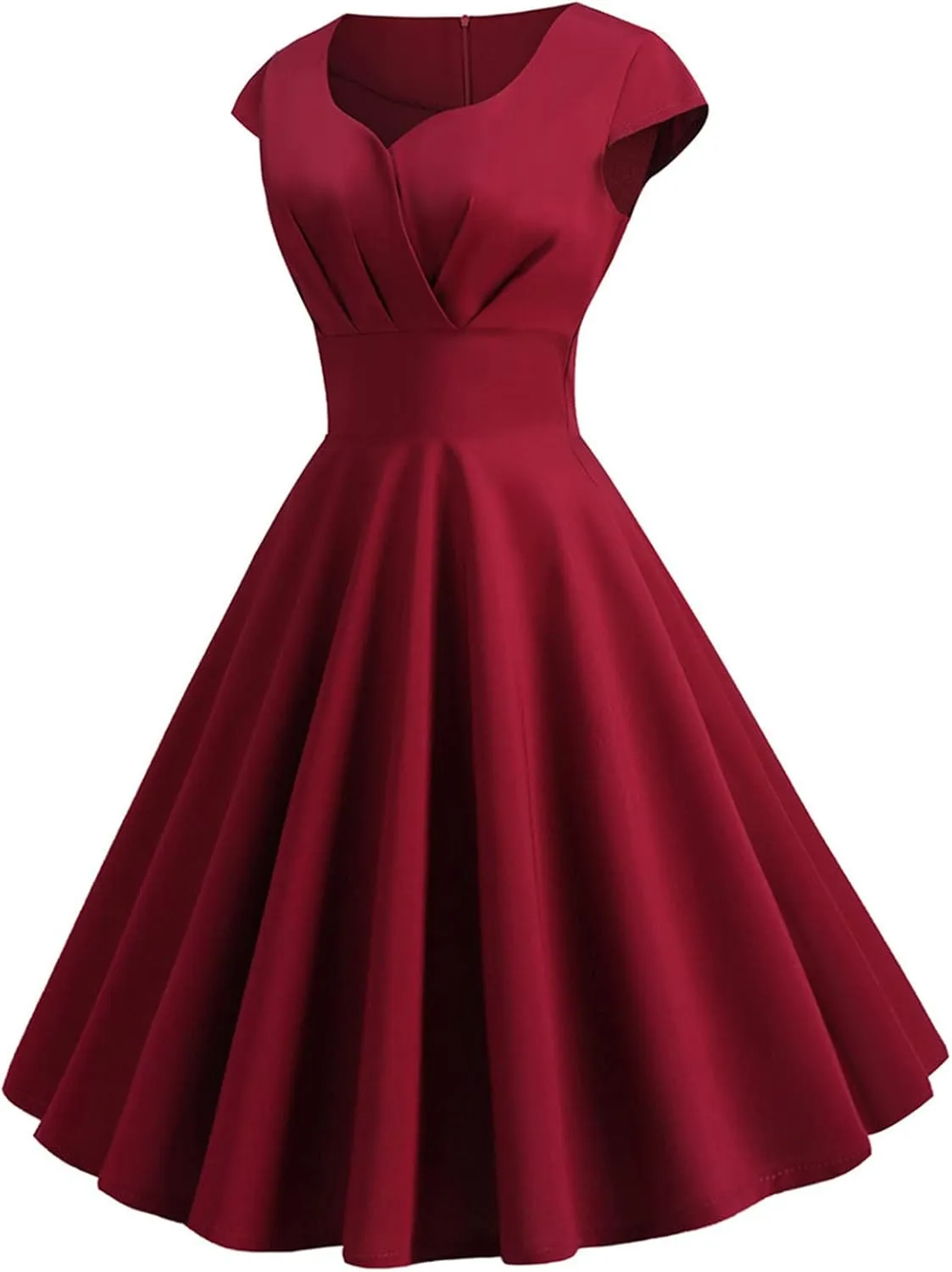 Women's 1950s Vintage Dress Wrap V Neck Cap Sleeve Dress Retro Cocktail Party Swing Dresses A-Line Flared Midi Dress