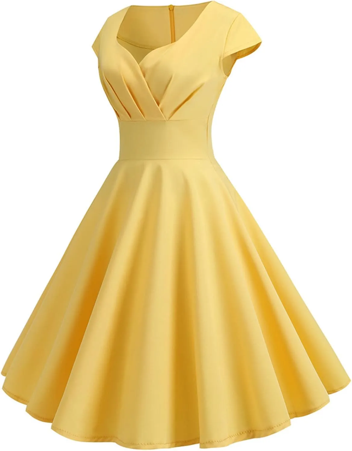 Women's 1950s Vintage Dress Wrap V Neck Cap Sleeve Dress Retro Cocktail Party Swing Dresses A-Line Flared Midi Dress