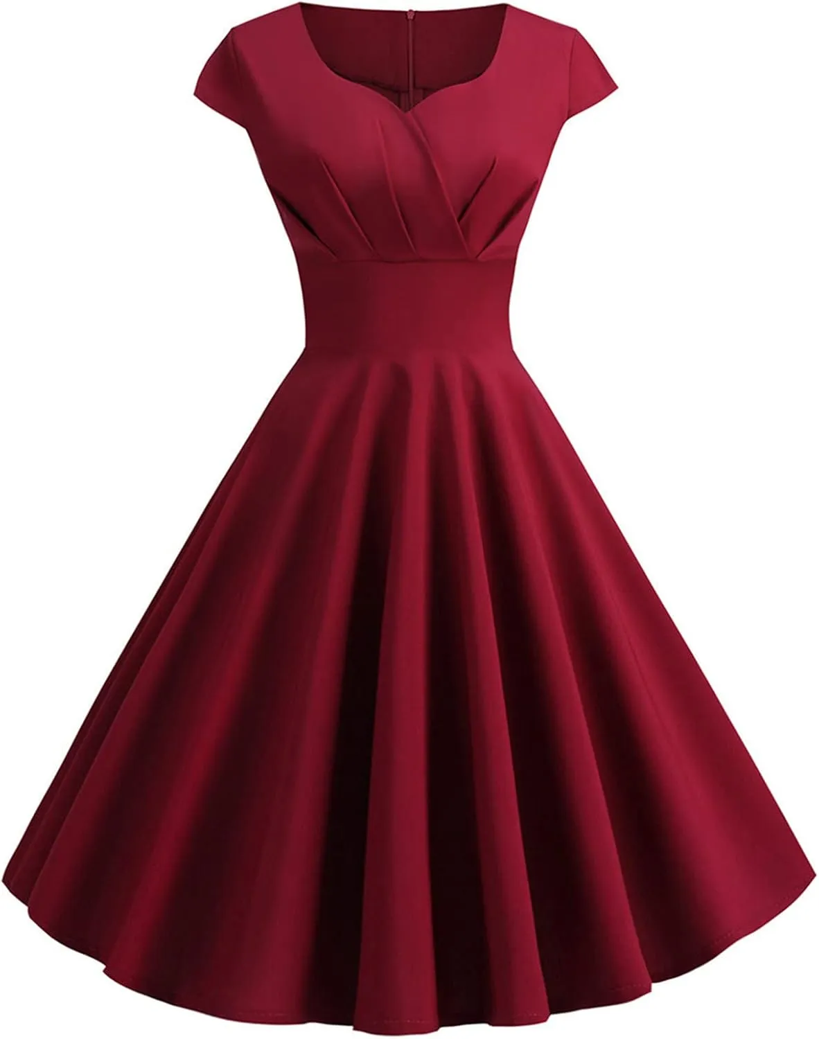 Women's 1950s Vintage Dress Wrap V Neck Cap Sleeve Dress Retro Cocktail Party Swing Dresses A-Line Flared Midi Dress