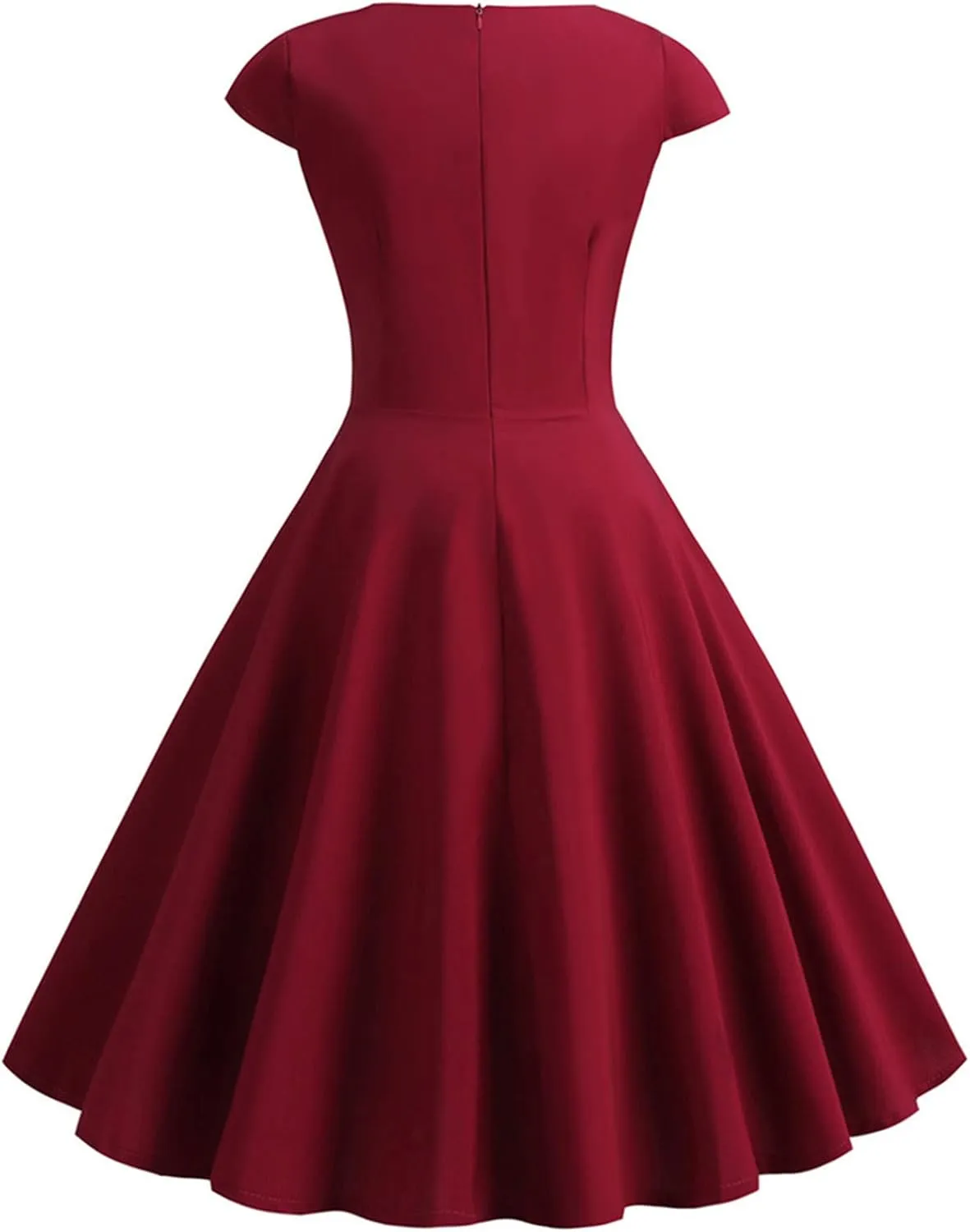 Women's 1950s Vintage Dress Wrap V Neck Cap Sleeve Dress Retro Cocktail Party Swing Dresses A-Line Flared Midi Dress