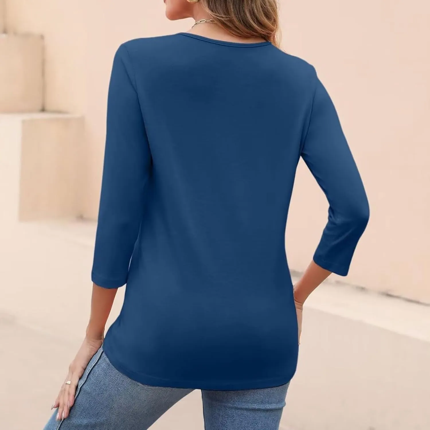 Women's 3/4 Sleeve Tops Trendy Summer 2025 Solid Color T-Shirts V Neck Tunic Blouses Casual Loose Fit Vacation Outfits