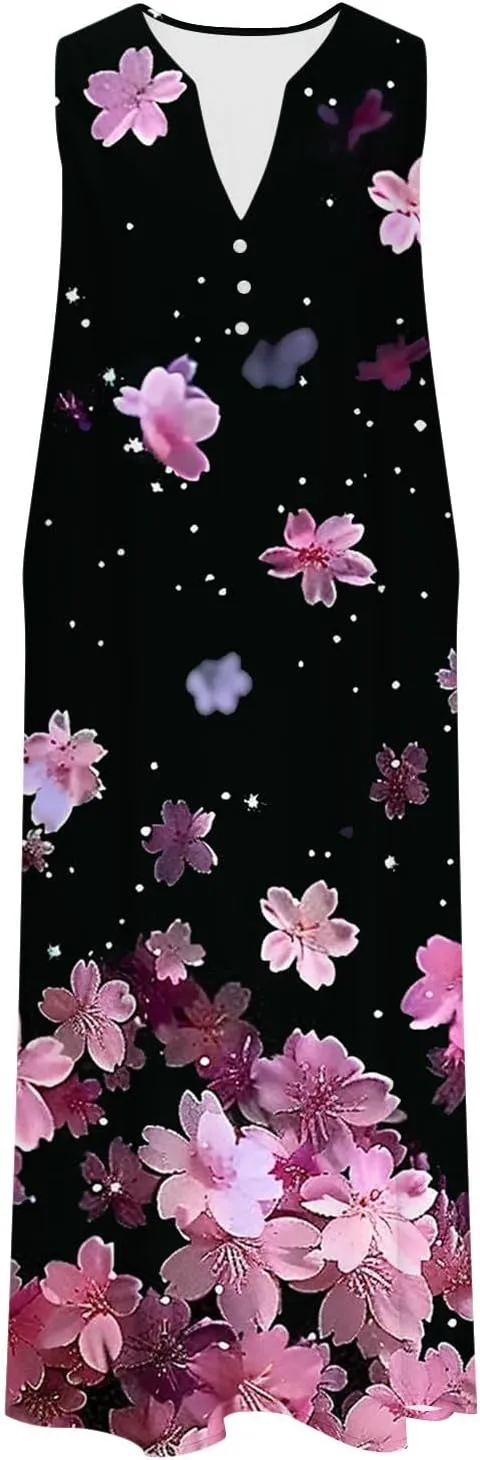 Womens Boho Floral Elegant V Dress Beach Wedding Guest Sundresses Comfortable Soft Dress Long Flowy Trendy Dresses