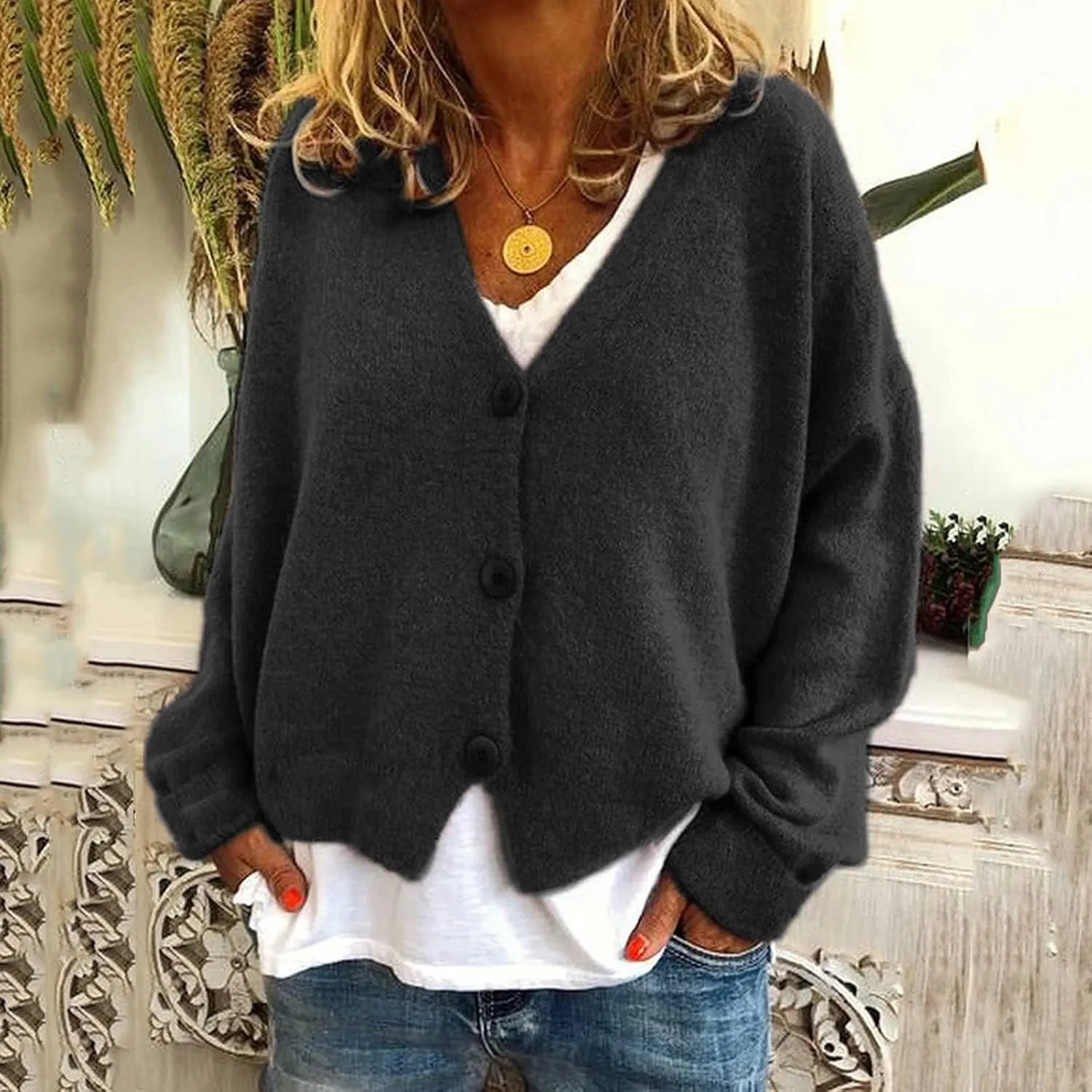Women's Cardigan Sweaters 2025 V-Neck Button Cashmere Crop Tops Long Sleeve Knit Sweater Soft Warm Knitted Outwear