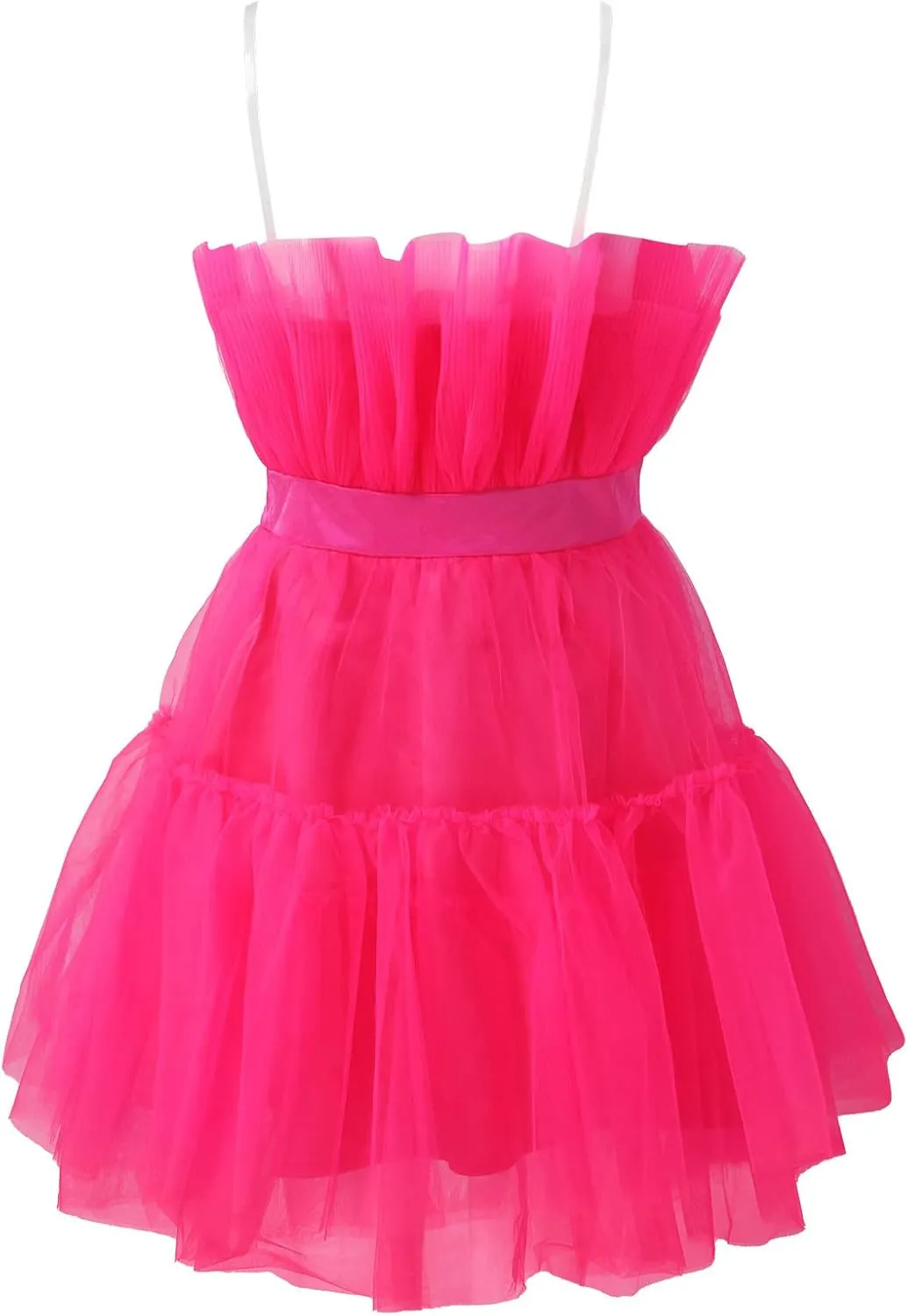 Womens Dress Off Shoulder Wedding Mesh Party Dress Plus Size High Waist A-Line Tulle Skirt Pleated Mini Dress for Carnival