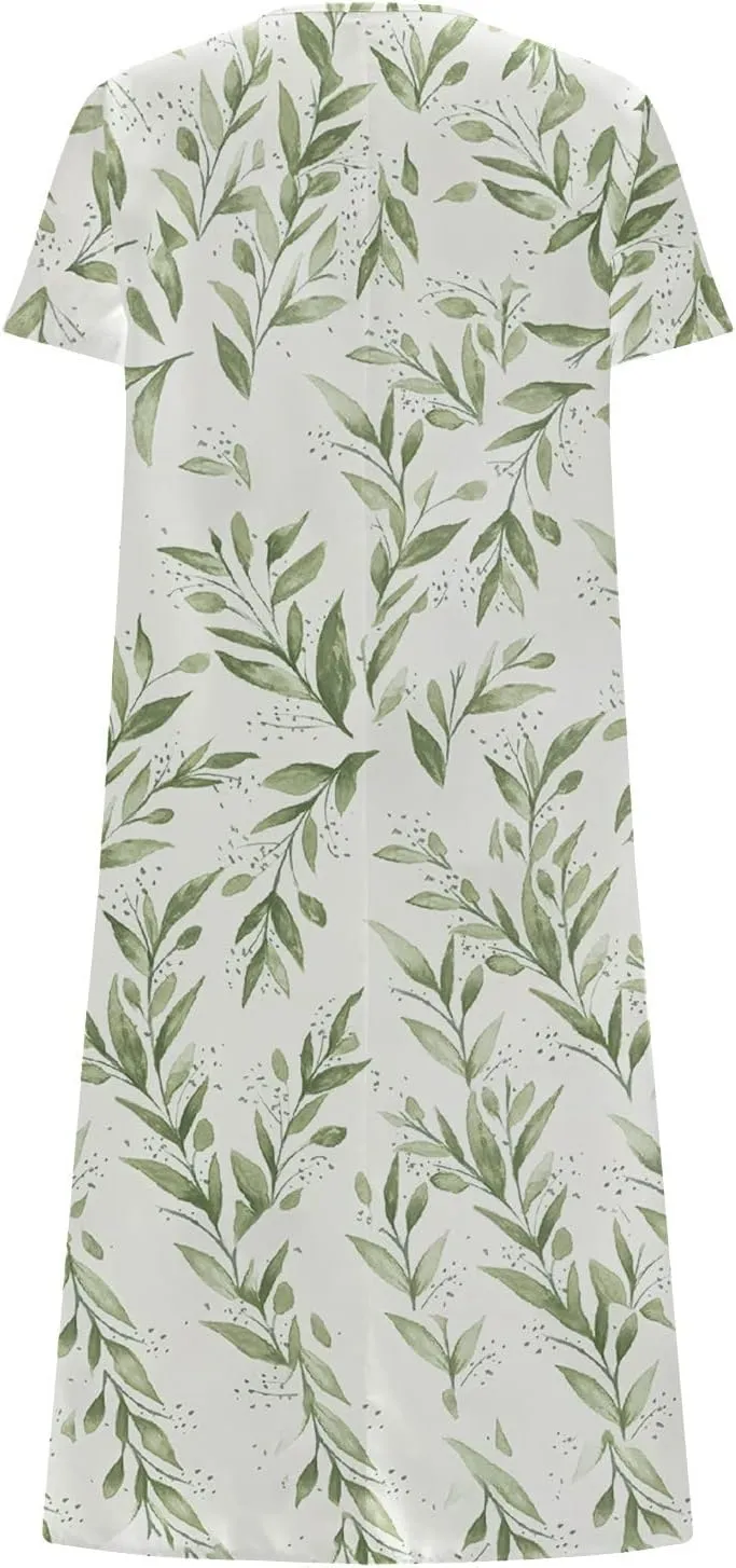 Womens Dresses Plus Size Loose T Shirts Dress Floral Midi Dress Cute Pleated Dress with Pockets Casual Dresses Summer