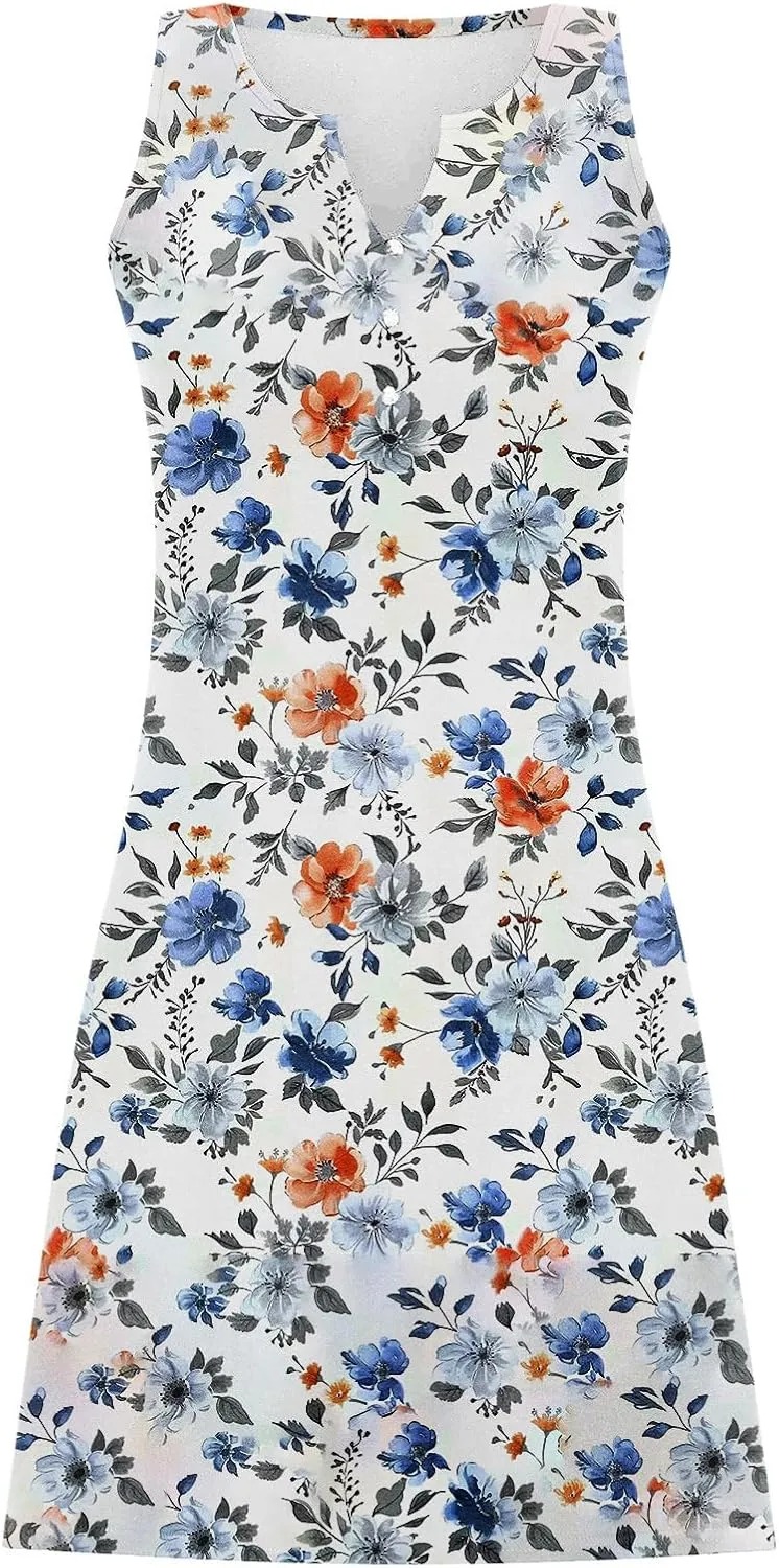 Womens Floral Short Sun Dress Sleeveless Beach Vacation Sundresses Trendy Casual Dresses Boho Clothing 2025