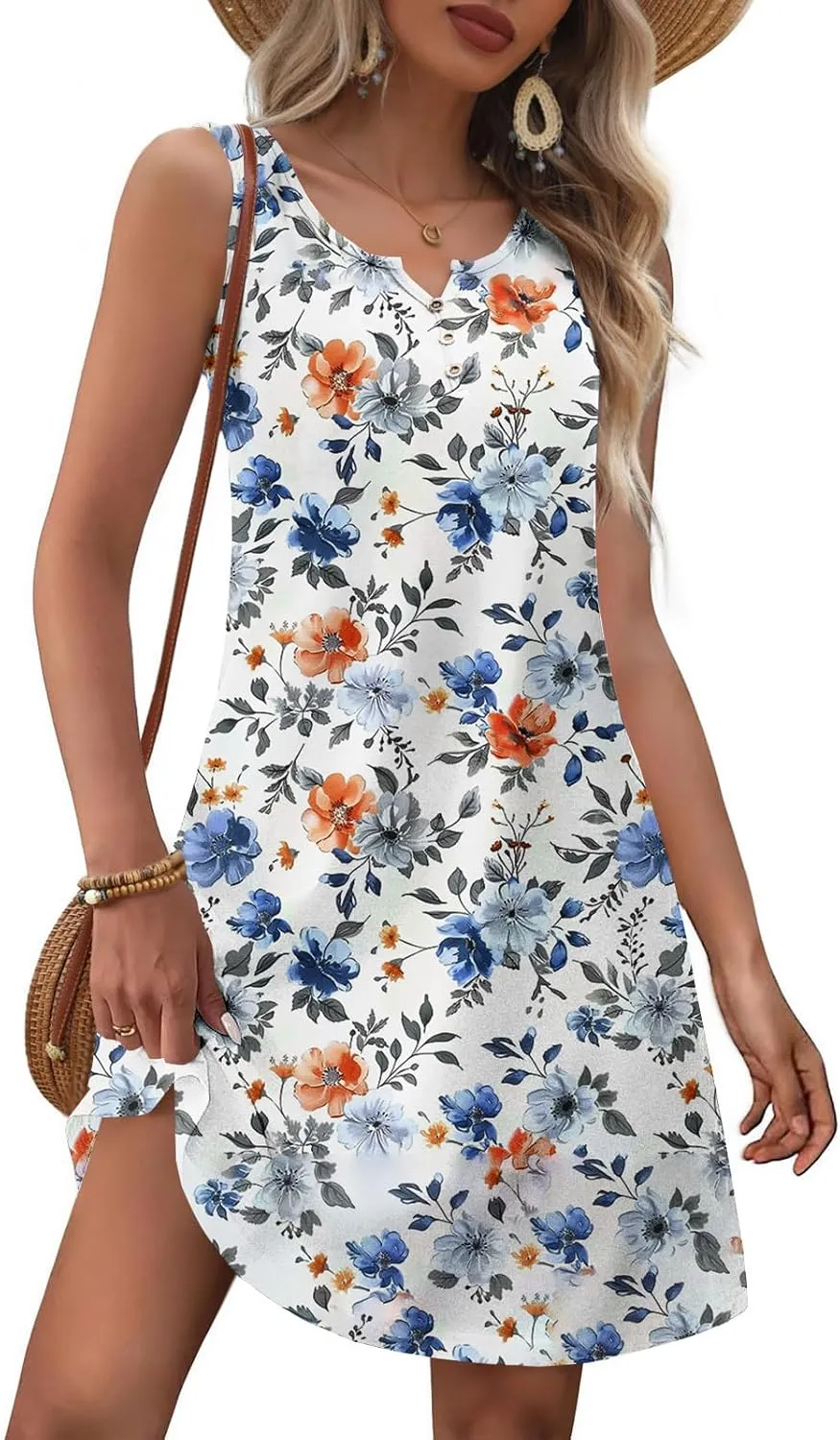 Womens Floral Short Sun Dress Sleeveless Beach Vacation Sundresses Trendy Casual Dresses Boho Clothing 2025