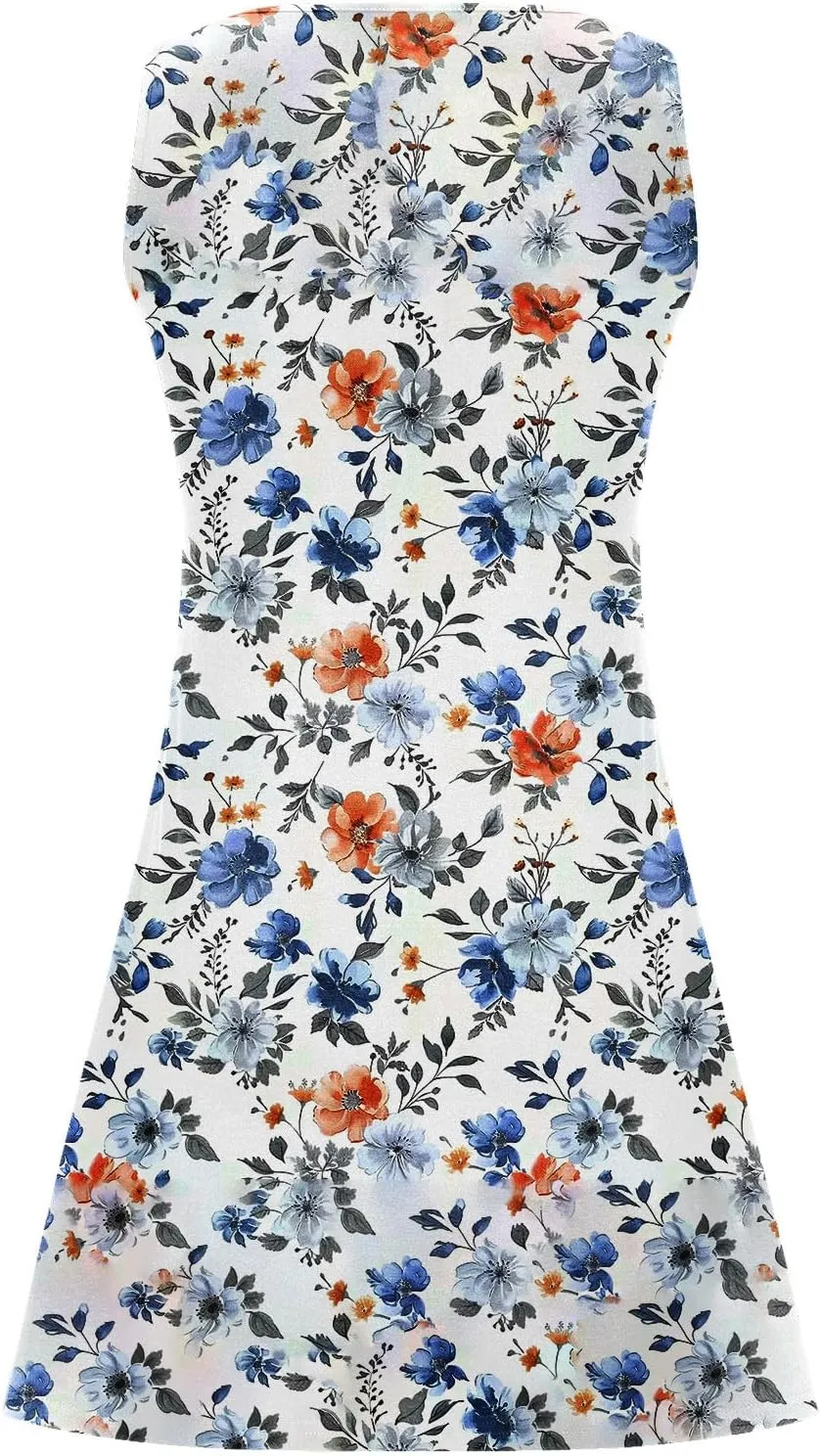 Womens Floral Short Sun Dress Sleeveless Beach Vacation Sundresses Trendy Casual Dresses Boho Clothing 2025